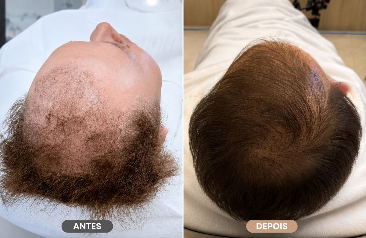 Antes e depois de regeneração capilar com ExoHair